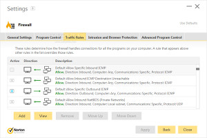 Showing the firewall settings in Norton Security 2015 Beta